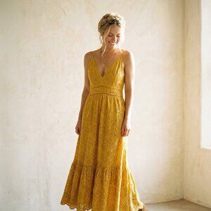 Marigold Mutstard Yellow 100% Cotton Eyelet Sundress - Simplee